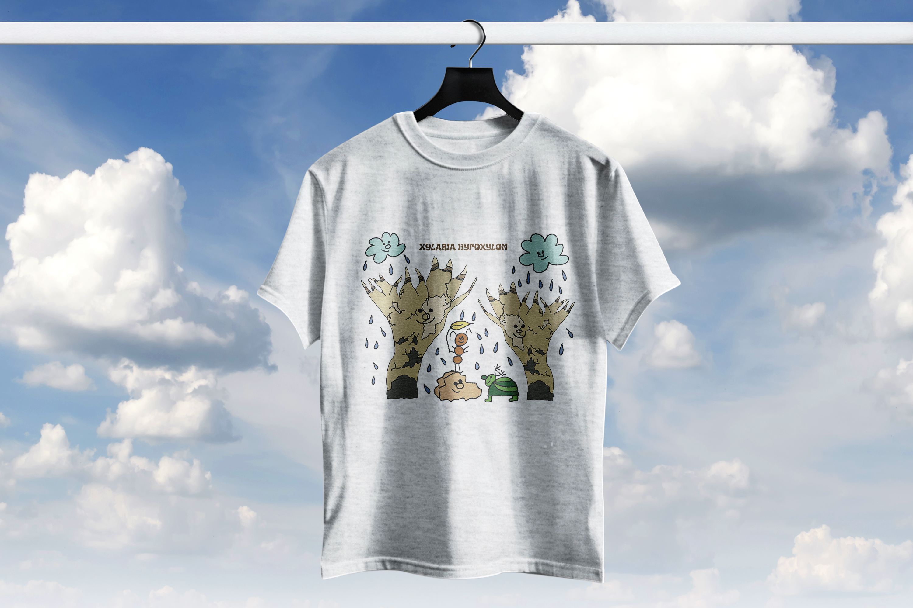 Playera hongo Xylaria hypoxylon en ilustración artística kawaii