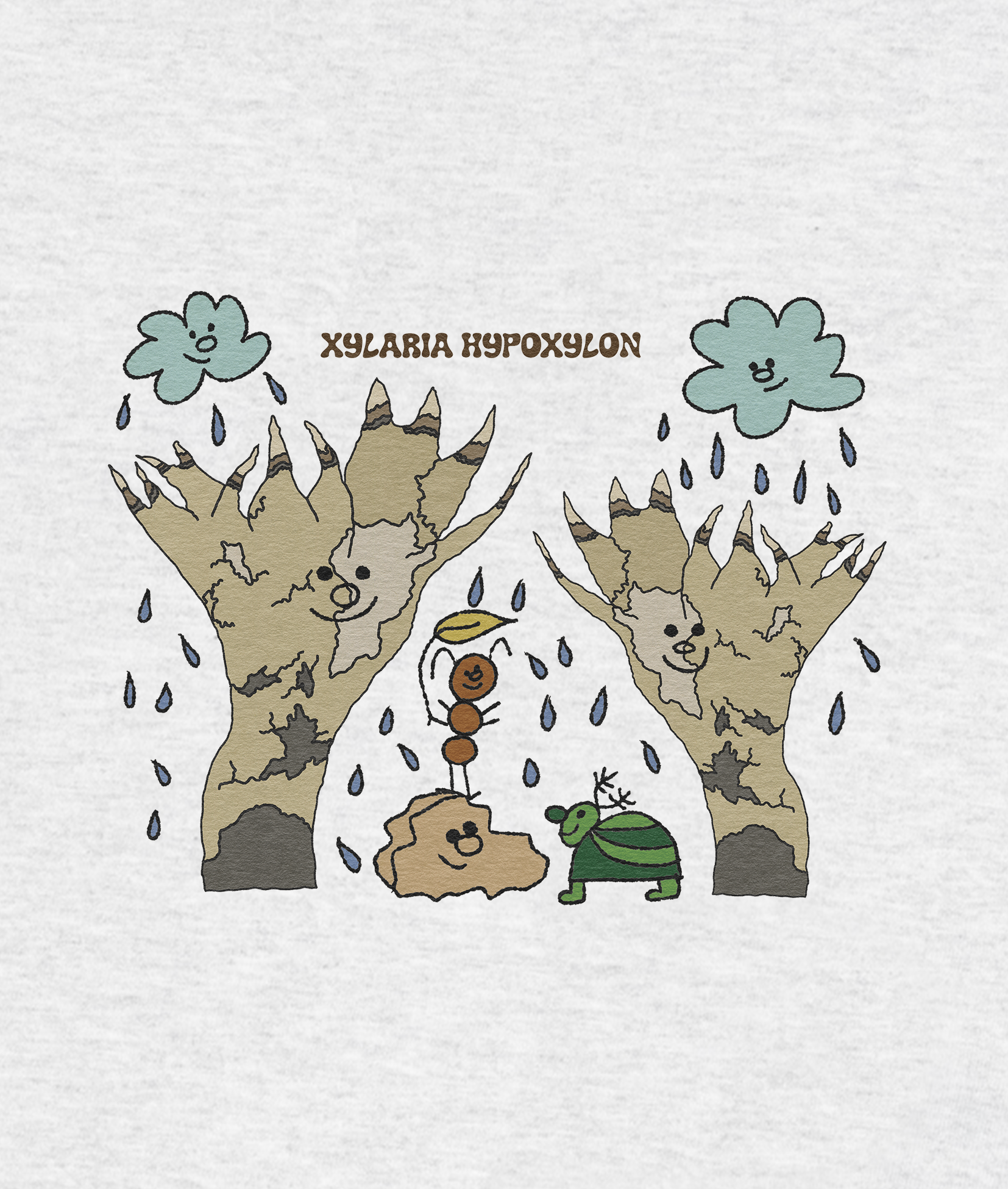 Playera hongo Xylaria hypoxylon en ilustración artística kawaii