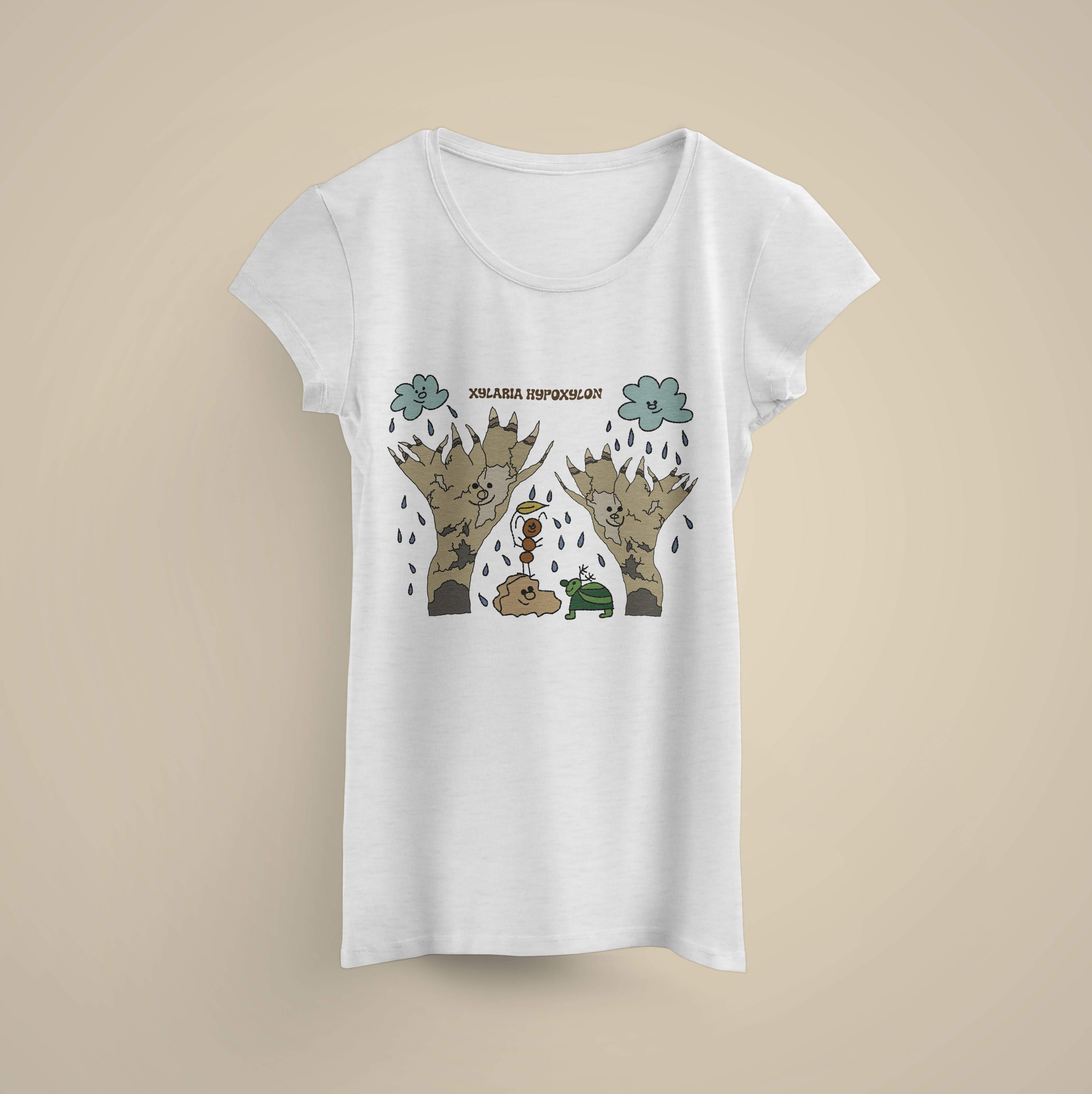 Xylaria hypoxylon mushroom t-shirt in kawaii lady artistic illustration