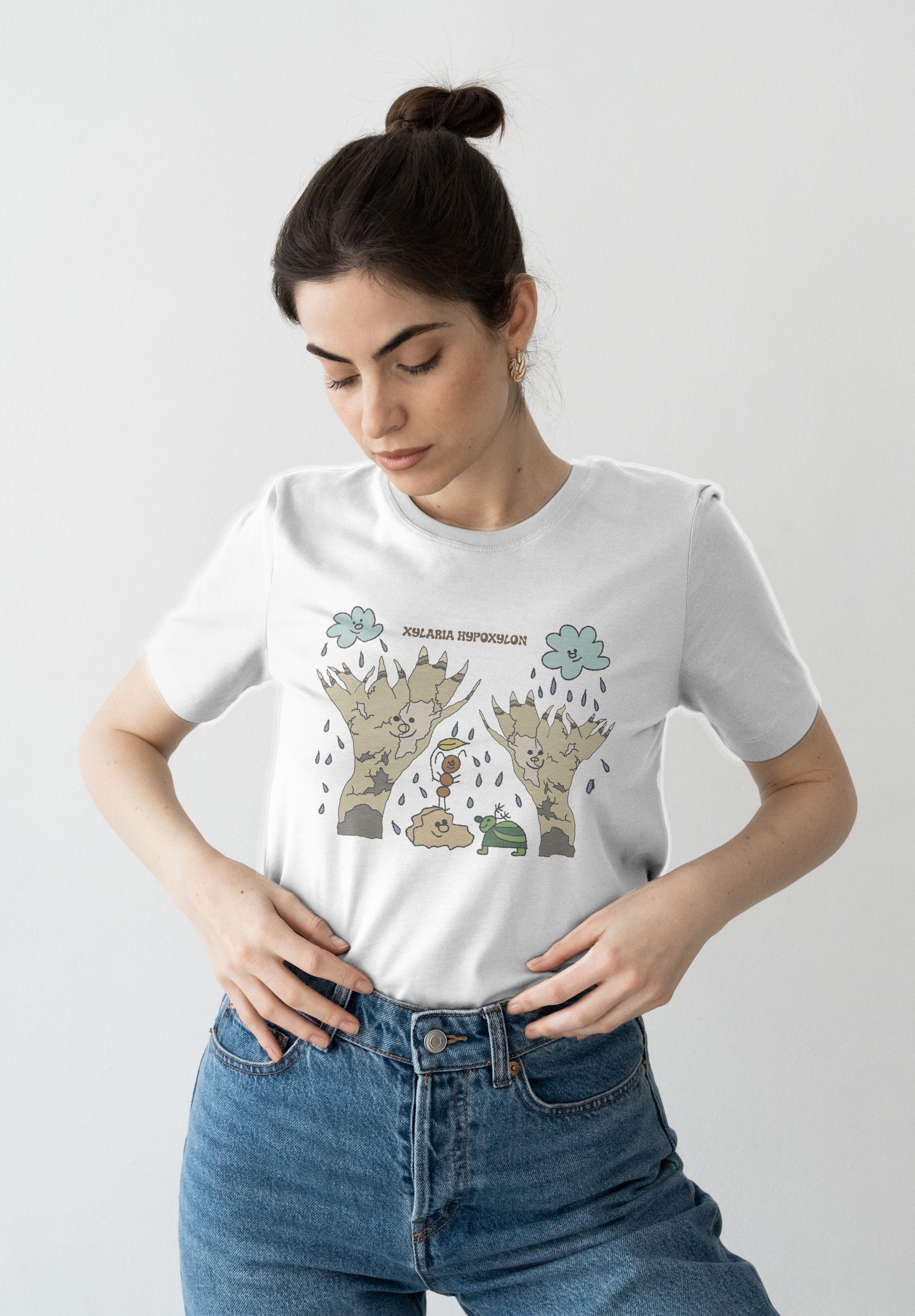 Xylaria hypoxylon mushroom t-shirt in kawaii lady artistic illustration