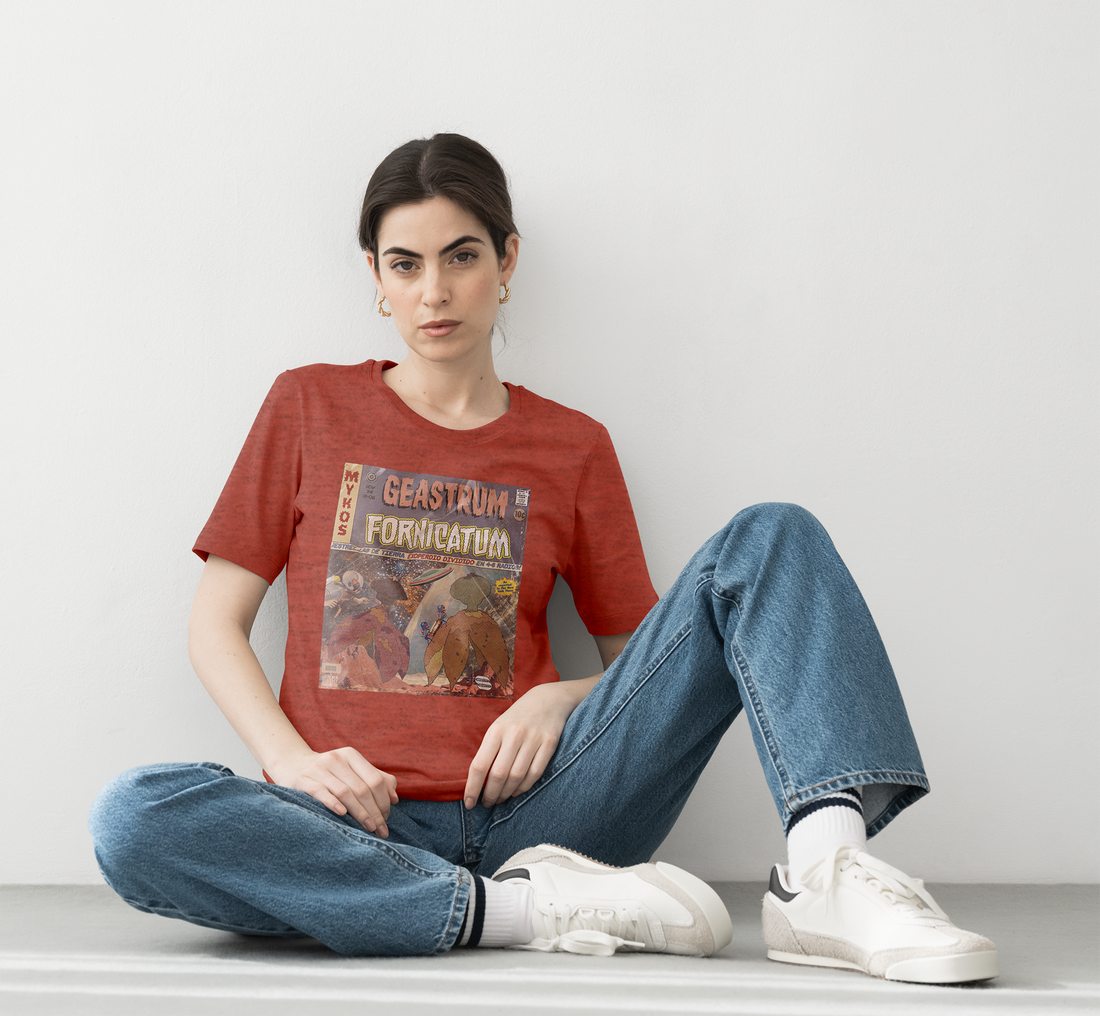 Playera hongo estrella de tierra Geastrum fornicatum dama