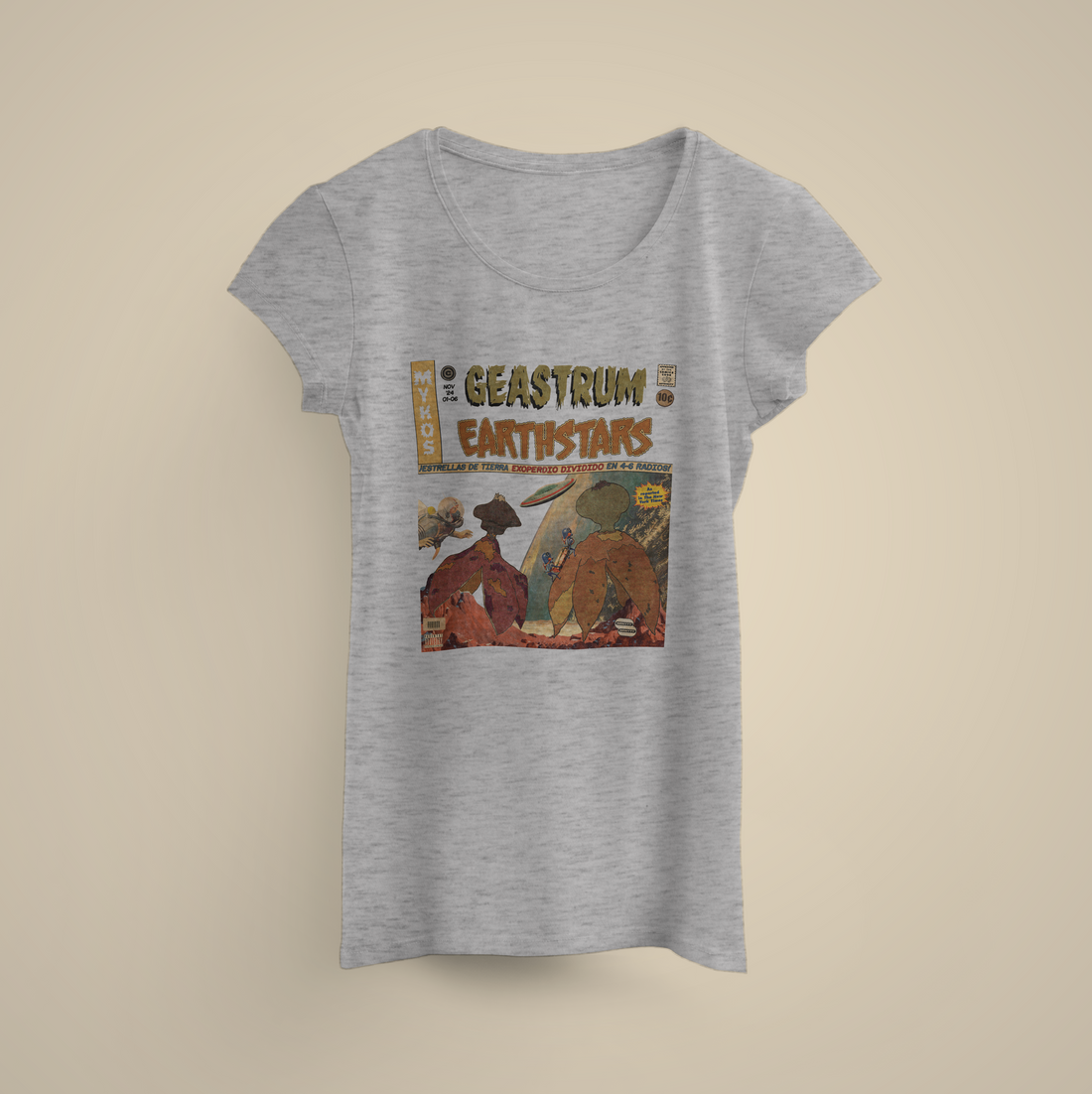 Playera mushroom earth star Geastrum fornicatum lady T-shirt