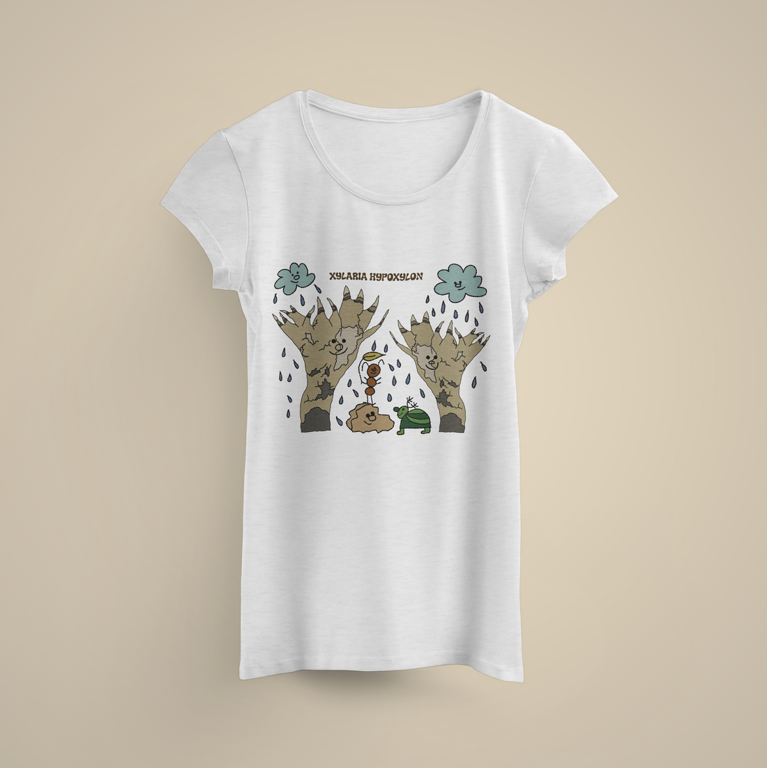 Xylaria hypoxylon mushroom t-shirt in kawaii lady artistic illustration