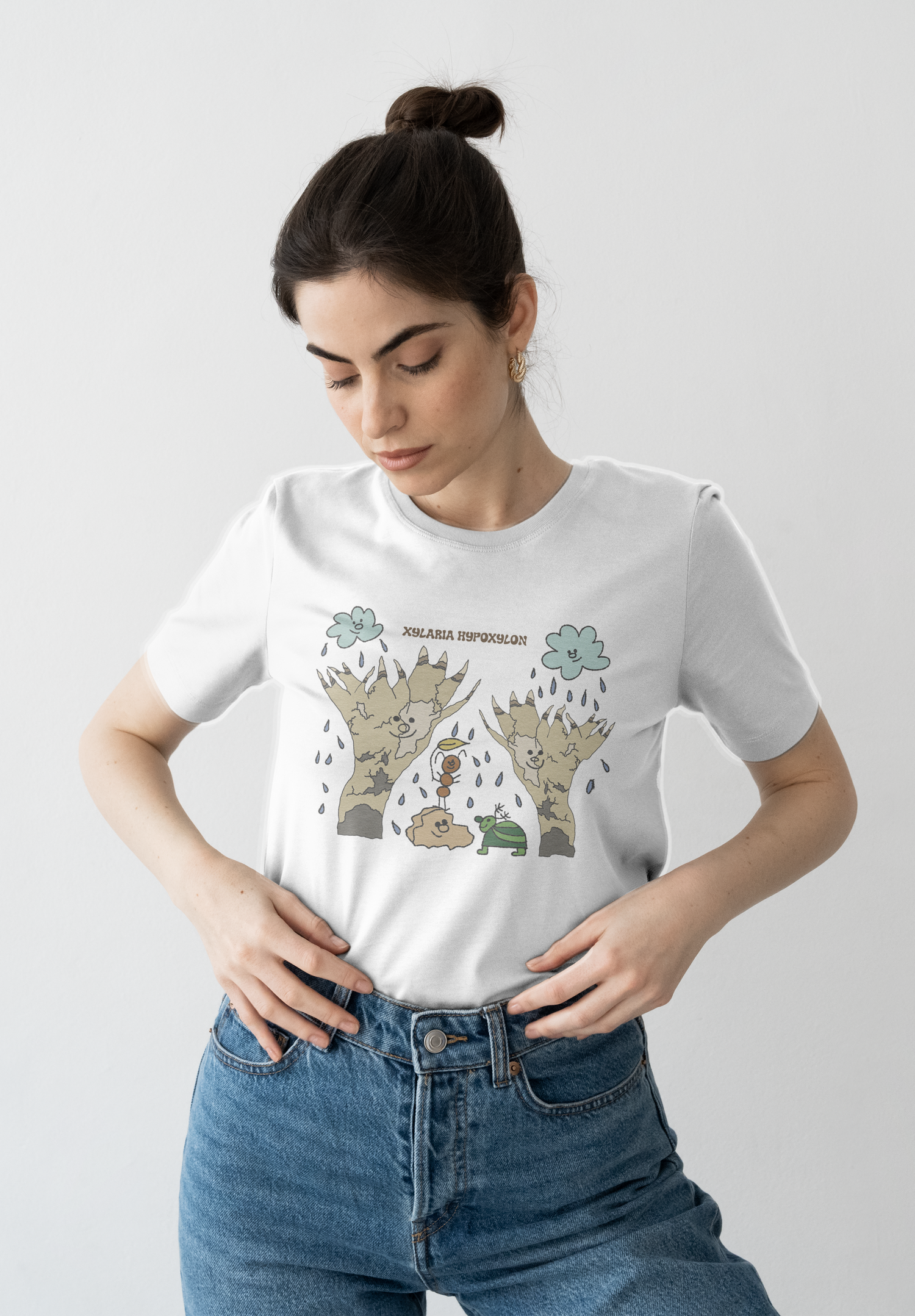 Xylaria hypoxylon mushroom t-shirt in kawaii lady artistic illustration